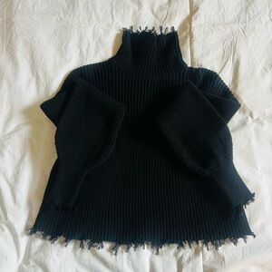 525 America Black Fringed Turtleneck Sweater